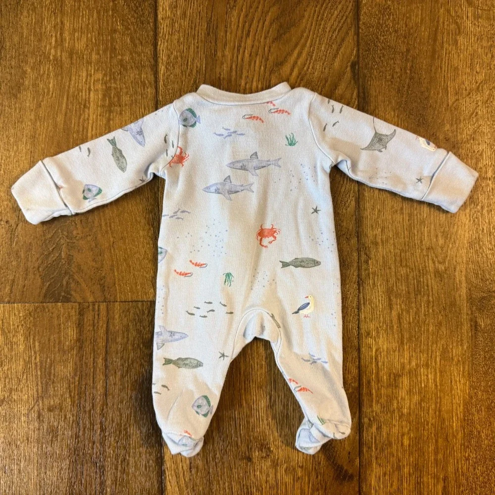 Preemie Baby Boy Sleeper Outfit 2 Way Zipper Romper Sea Life Ocean Creature Fish
